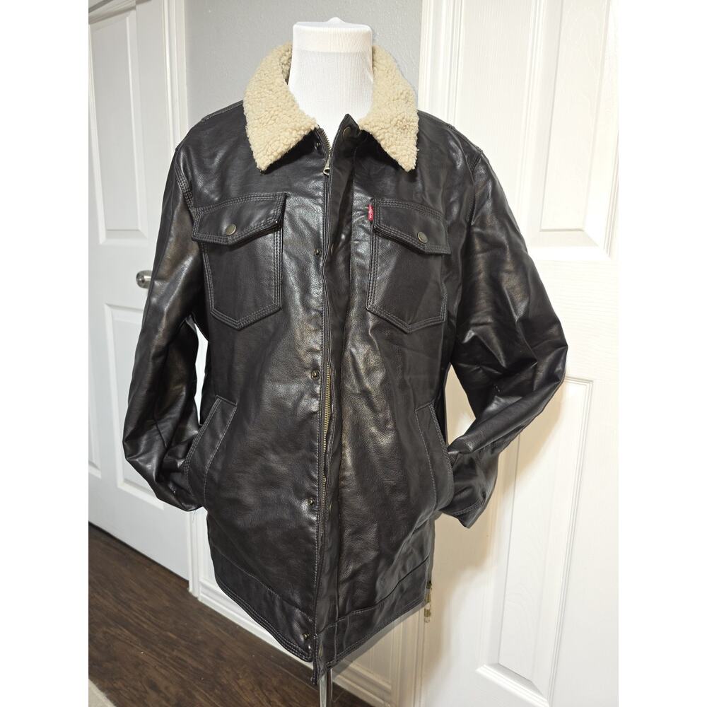 Vintage Levi’s Men’s Brown Faux Leather Sherpa Lined Aviator Bomber Jacket L